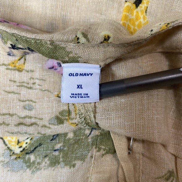 Old Navy Tank Top Women Sz XL Tan Linen Animal Print Safari Zoo Giraffe Flamingo - Picture 10 of 12